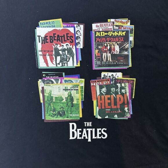 The Beatles Womens XL Crop Top Graphic‎ Tee Let It Be Record Art Black Casual - Picture 3 of 10